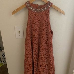 Beaded neck mauve dress